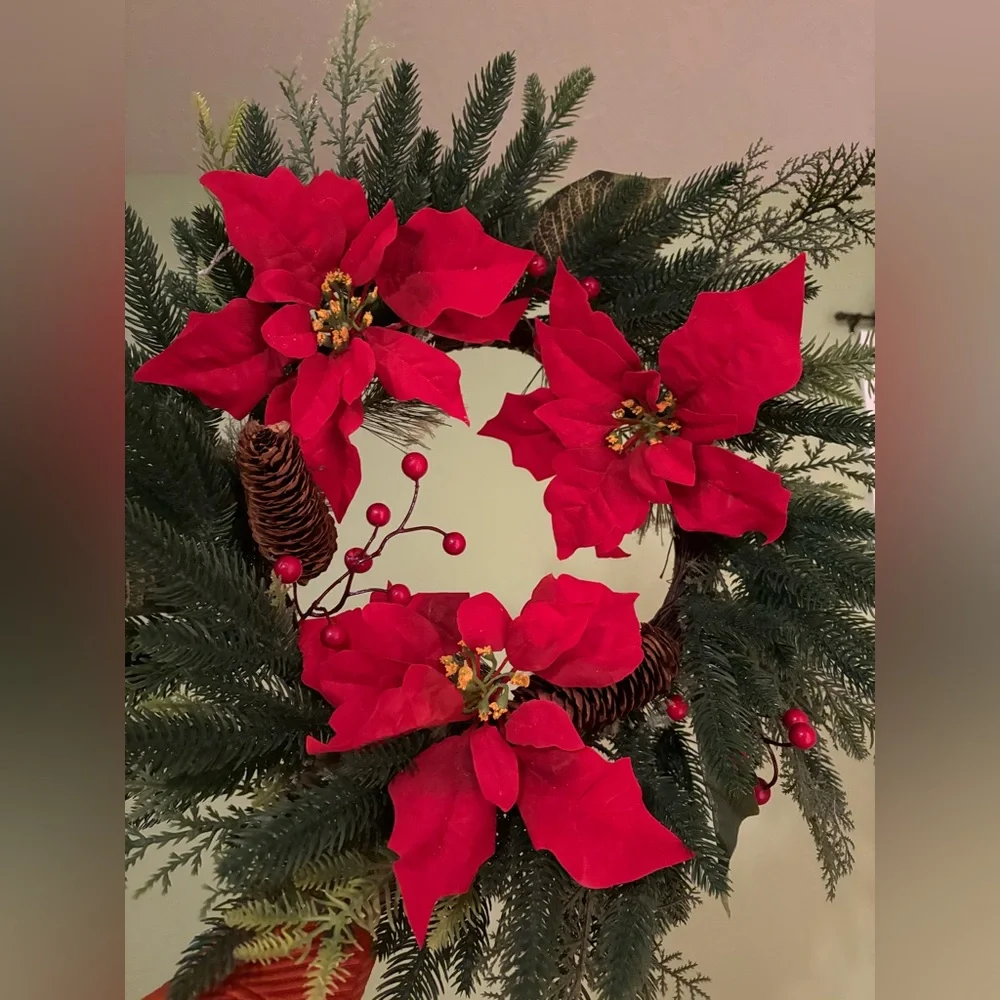 Festive Red Poinsettia Holiday Wreath
